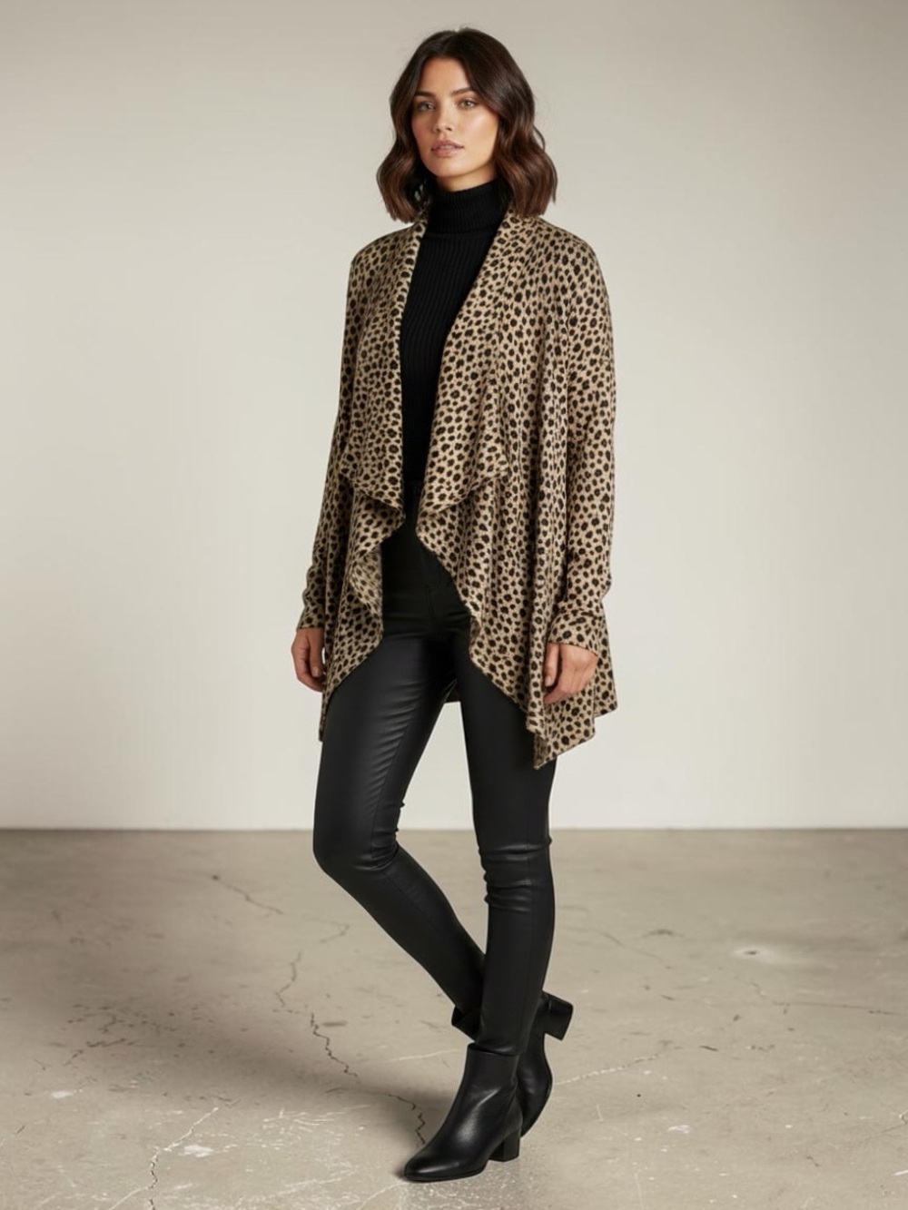 Religion Leopard Print Open Front Women's Coatigan - Beige Black SZL NWT